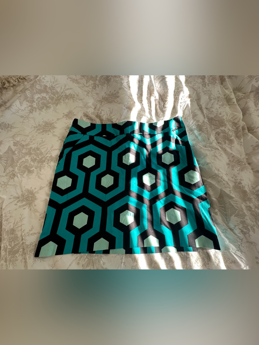 Loudmouth Teal Black Geometric Print Skirt